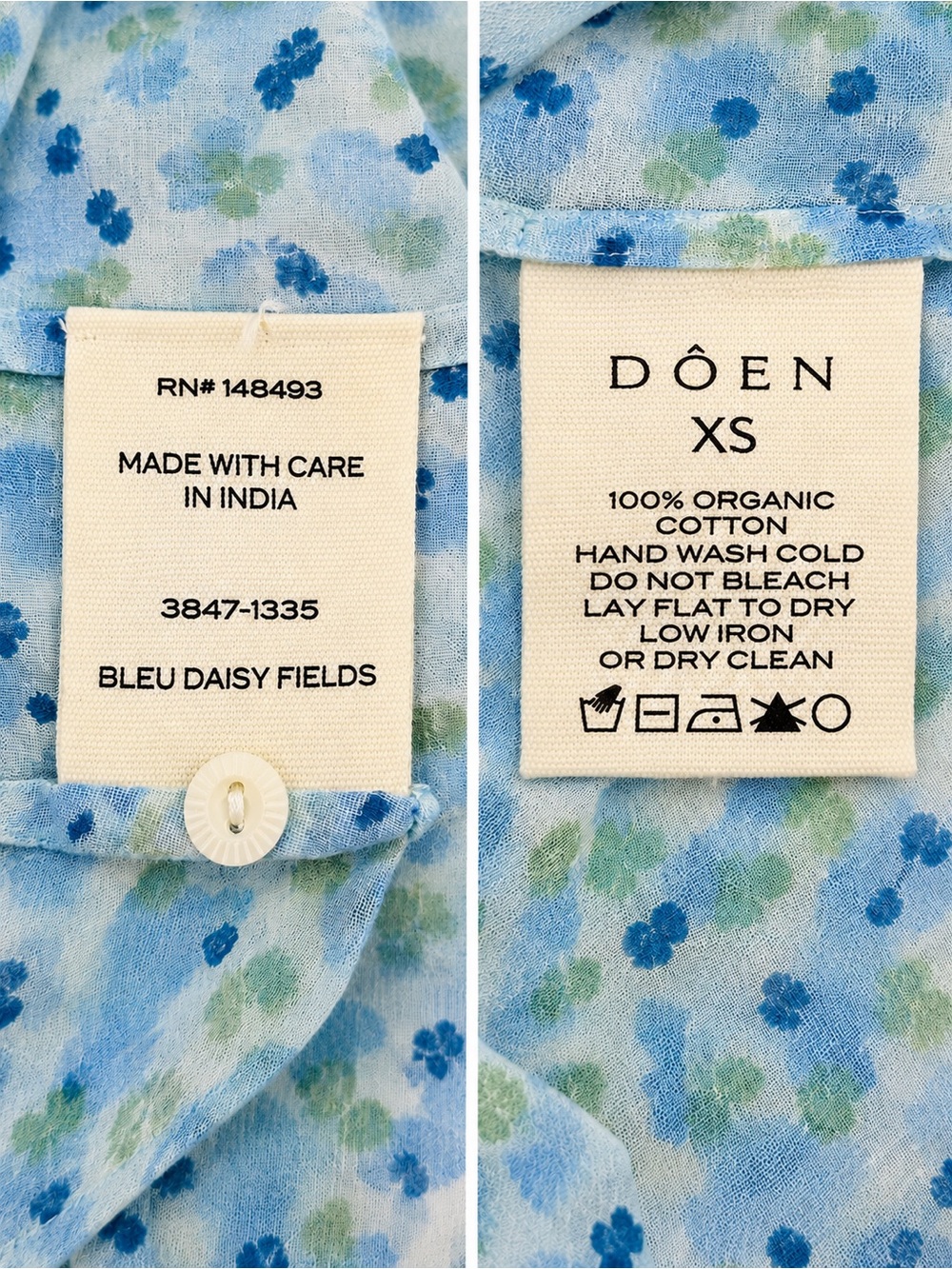 DÔEN Henri Bleu Daisy Fields Organic Cotton Voile Blouse XS - Picture 10 of 13